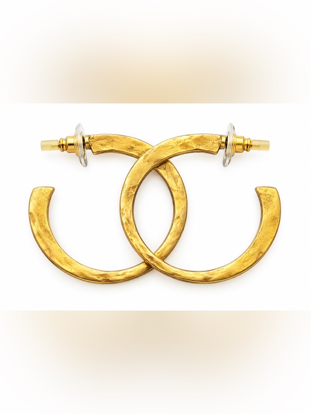 Gold Tone Hammered Open Hoop Earrings Minimalist Statement Jewelry